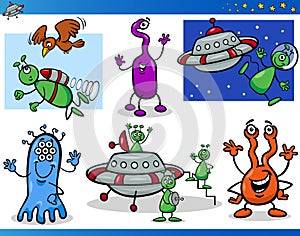 Aliens or Martians Cartoon Characters Set