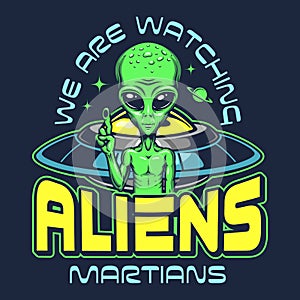 Aliens Martians colorful vintage emblem