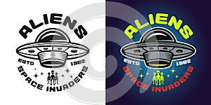 Aliens vector emblem two styles black and colored