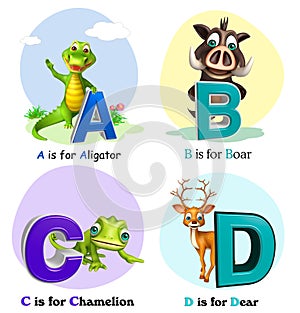 Aligator, Boar, Chamelion and Dear with Alphabate