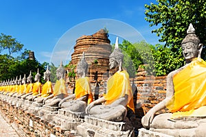 Aligned Buddha statues at Ayutthaya