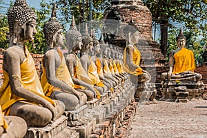 Aligned buddha statues Wat Yai Chai Mongkhon