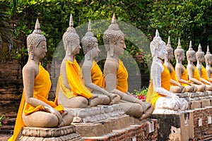Aligned buddha statues at Wat Yai Chaimongkol Ayutthaya bangkok thailand
