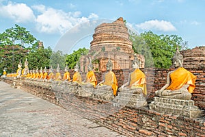 Aligned buddha statues at Wat Yai Chaimongkol Ayutthaya, Thailand