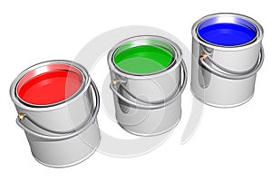 Aligned RGB paint cans (3D)