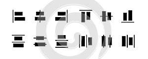 Alignment icon set for object positioning in vector graphic editor interface tool panel align sign.