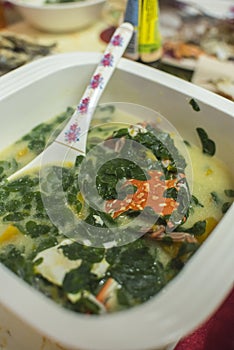 Alimasag or Flower crab in Malunggay soup. Filipino homemade cuisine