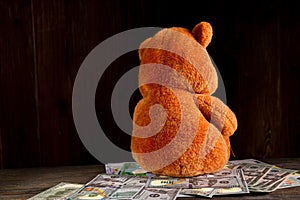 Alimoney concept. Children protection and divorce. Brown little bear as a simbol of a child.