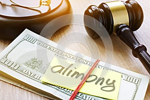 Alimony on a court desk. Divorce and separation concept photo