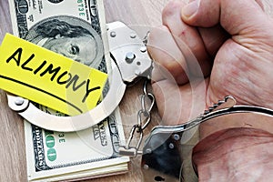 Alimony and hand in handcuffs. Legal separation. photo