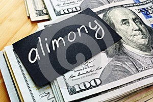 Alimony sign on a black piece of paper. photo