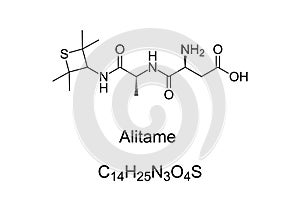 Alitame, sugar substitute, chemical formula and skeletal structure photo