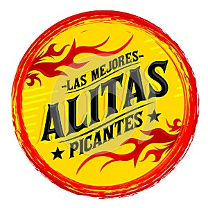 Alitas Picantes Las Mejores, The best Hot Chicken Wings spanish text photo