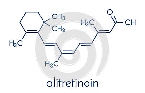 Alitretinoin 9-cis-retinoic acid cancer and eczema drug molecule. Analog of vitamin A. Skeletal formula.