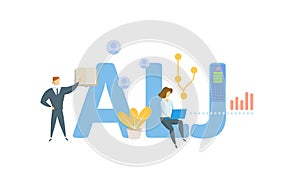 ALJ, Administrative Law Judge. Concept with keyword, people and icons. Flat vector illustration. Isolated on white.