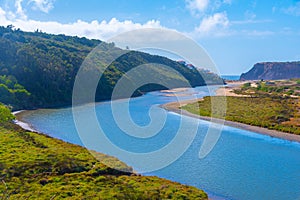 Aljezur river flowing into the see in Portugal