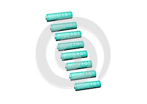 Alkaline AA batteries isolated on white background. Recycling of rechargeable NiMH batteries