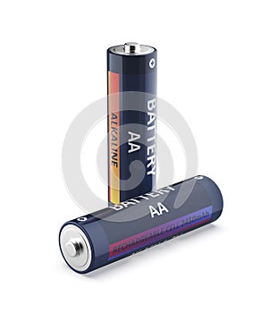 Alkaline and Ni-MH rechargeable AA size batteries photo