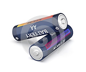 Alkaline and Ni-MH rechargeable AA size batteries photo