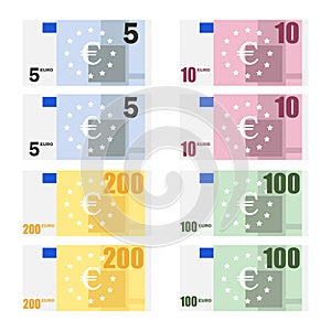 All 5, 10, 100,200, euro banknotes, euro banknotes.
