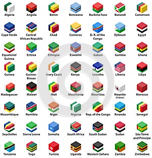 All african countries flags in cube isometric design vector set
