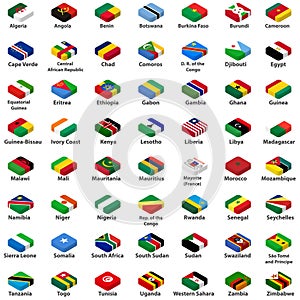 All african countries flags in isometric top view design