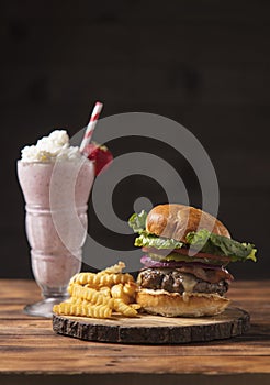 All-American Cheeseburger and Strawberry Shake
