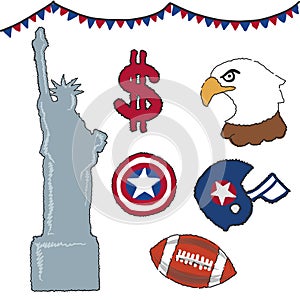 All American doodle motif vector or icon pack