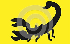 An all bold black scorpion silhouette against a yellow backdrop