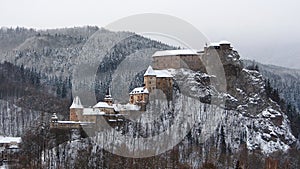 All buildings of Orava Castle in winter
