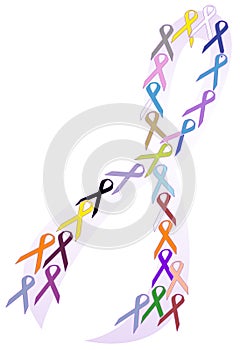 All Cancer Colors Awareness Ribbon Collage Vector Illustration