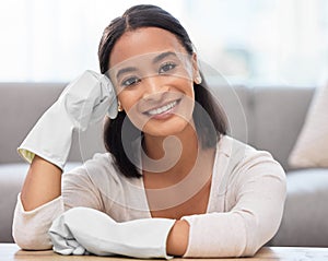 All the cleanings finally done. a young woman cleaning at home.