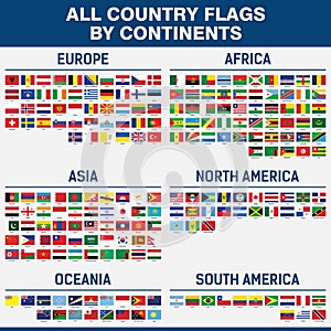 All country flags in the world by continents