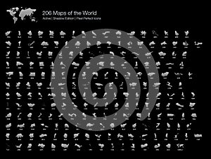 All Country World Map Isolated Icons for Black Background