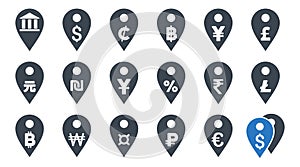 All Currency Map Markers Flat Glyph Icons