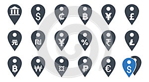 All Currency Map Markers Flat Vector Icons