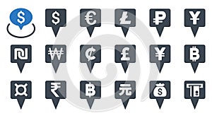 All Currency Map Pointers Flat Vector Icons