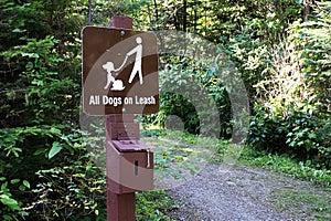 An all dog on leash sign with payment box