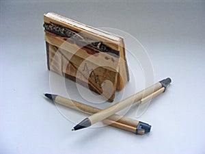 All eco notebook of natural material / twig, leaf, bark / photo