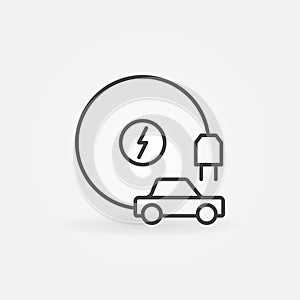 All-electric car with plug vector outline icon or logo