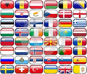 All European Flags - rectangle glossy buttons.
