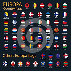 All flags of Europe complete collection vector set isolated on black