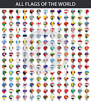 All flags of the world in alphabetical order. Round glossy sticker style