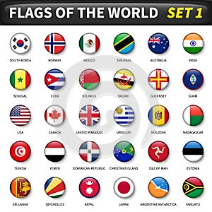 All flags of the world set 1 . Circle and convex design