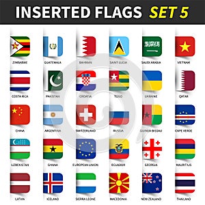 All flags of the world set 5 . Inserted and floating sticky note design . 5/8