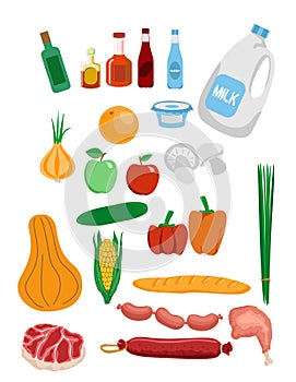 All food set. Food icons. Vector illustration. grocery set