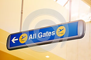All gates direction blue sign in the airport