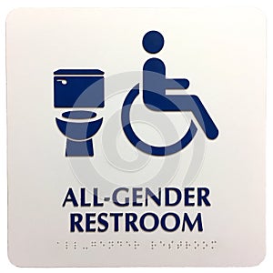 All gender restroom sign with brail
