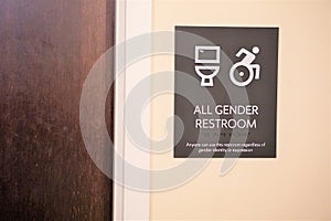 All Gender Restroom sign in English and Braille