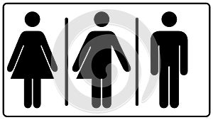 All gender restroom sign. Male, female transgender. Vector illustration. Black symbols isolated on white. Mandatory